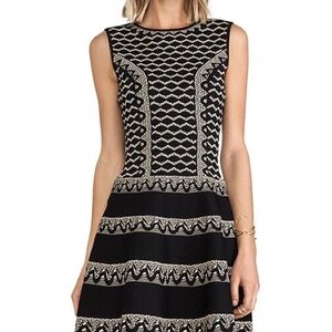BCBGMaxAzria Black and Cream Geometric Mini Dress